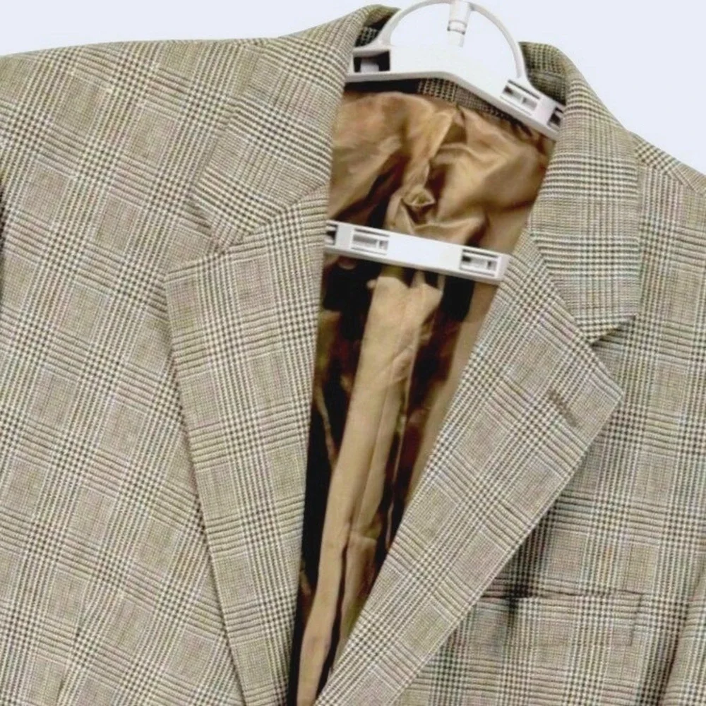Lauren Ralph Lauren Mens 42L Silk Wool Linen Sport Coat Blazer Brown Glen Plaid